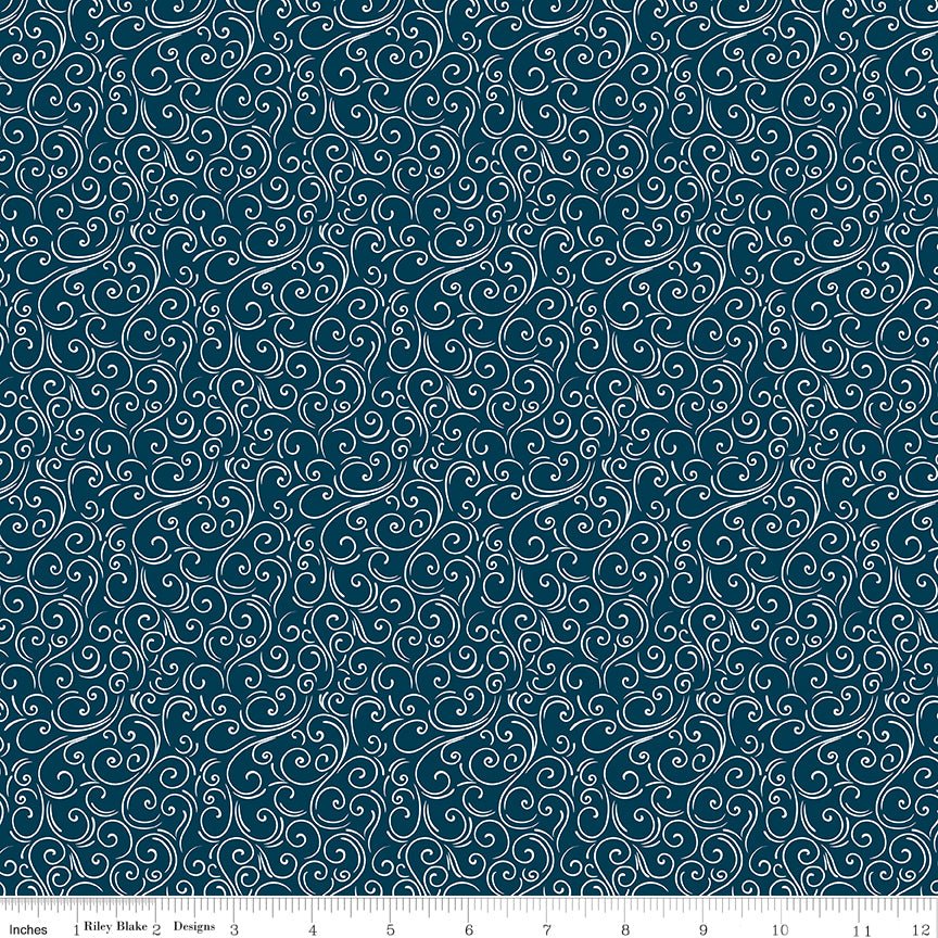 Designer Flannel Winter Magic Swirls Navy – Remnant 28″ × 44″