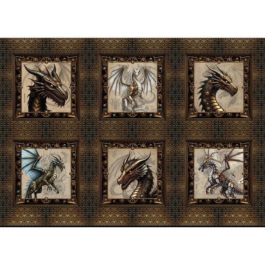 Dragons - Steampunk Dynasty 31 ½" Panel Multi - In The Beginning from Fort Worth Fabric Studio