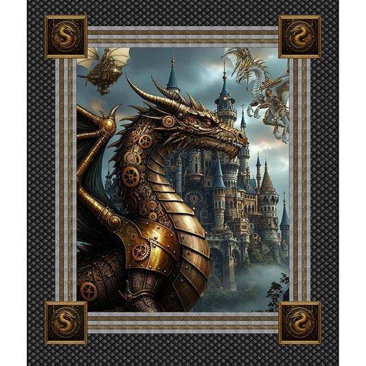Dragons - Steampunk Dynasty 36" Panel Multi - In The Beginning from Fort Worth Fabric Studio