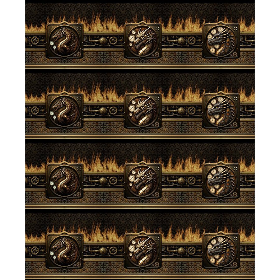 Dragons - Steampunk Dynasty Border Multi - In The Beginning from Fort Worth Fabric Studio