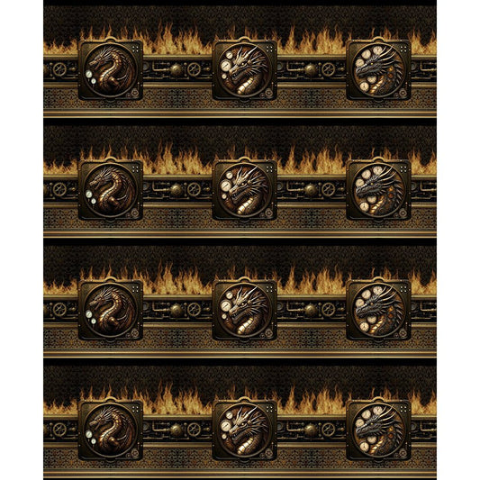 Dragons - Steampunk Dynasty Border Multi - In The Beginning from Fort Worth Fabric Studio