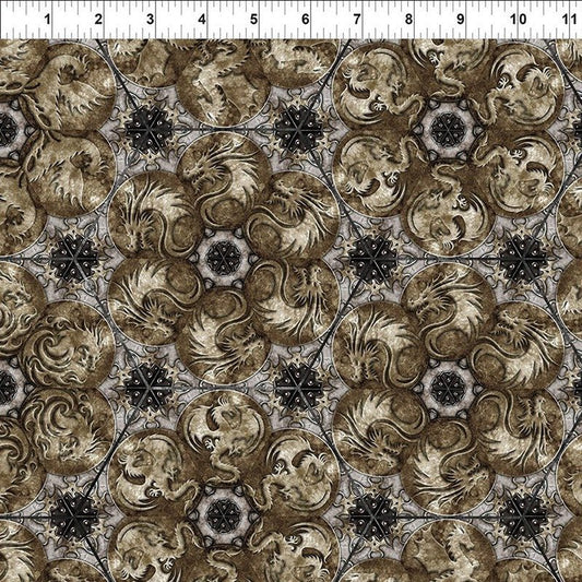 Dragons - Steampunk Dynasty Hexagons Taupe - In The Beginning from Fort Worth Fabric Studio