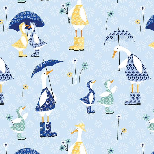 Ducks in the Rain Main Blue - Blank Quilting from Fort Worth Fabric Studio
