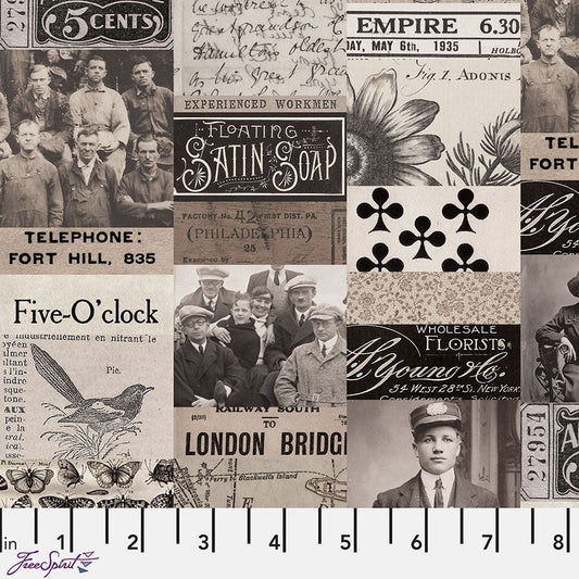 Eclectic Elements Palette - Charcoal Collage Charcoal – Remnant 9" × 44" - Free Spirit from Fort Worth Fabric Studio