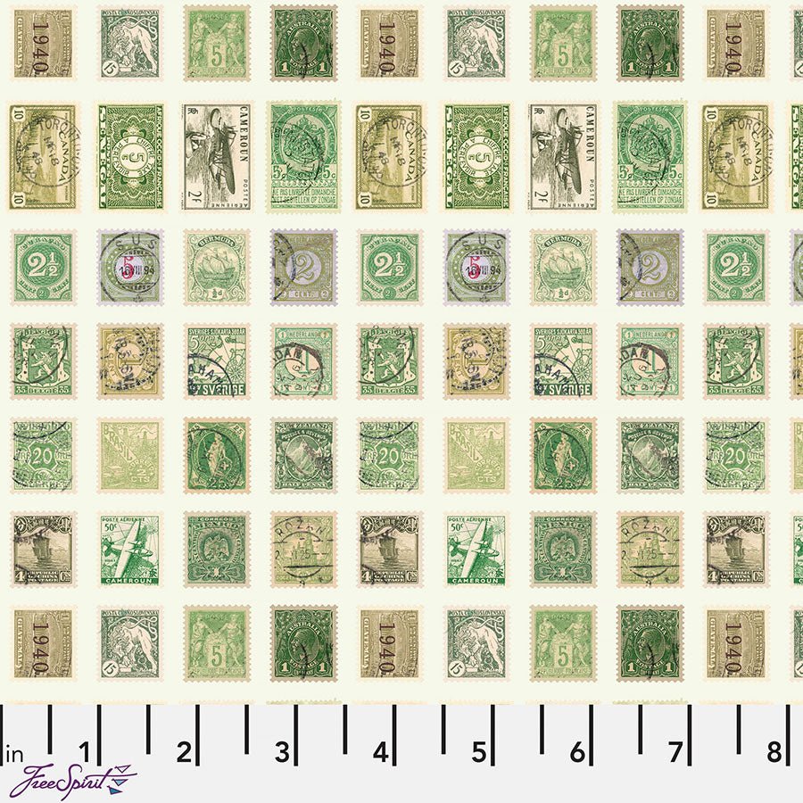 Eclectic Elements Palette - Green Stamps Green Yardage by Free Spirit