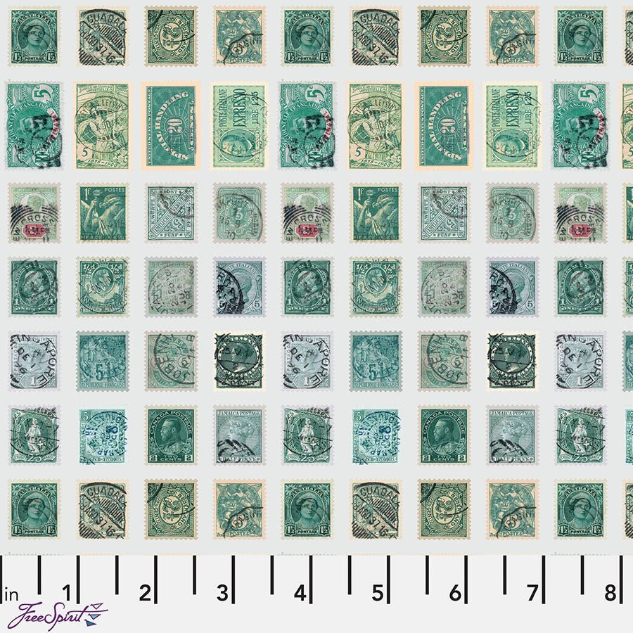 Eclectic Elements Palette - Teal Stamps Teal – Remnant 34" × 44" - Free Spirit from Fort Worth Fabric Studio