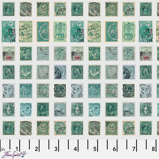 Eclectic Elements Palette - Teal Stamps Teal – Remnant 34" × 44" - Free Spirit from Fort Worth Fabric Studio
