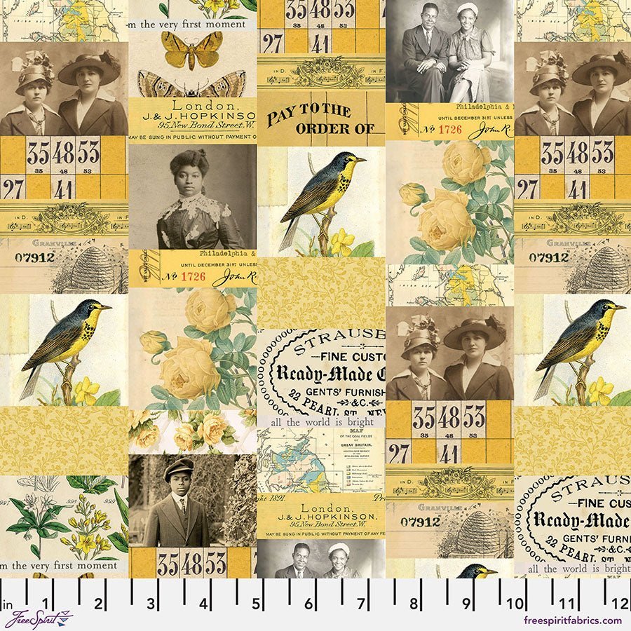 Eclectic Elements Palette - Yellow Collage Yellow – Remnant 37" × 44" - Free Spirit from Fort Worth Fabric Studio