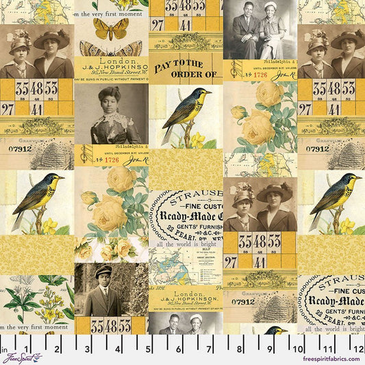 Eclectic Elements Palette - Yellow Collage Yellow – Remnant 37" × 44" - Free Spirit from Fort Worth Fabric Studio