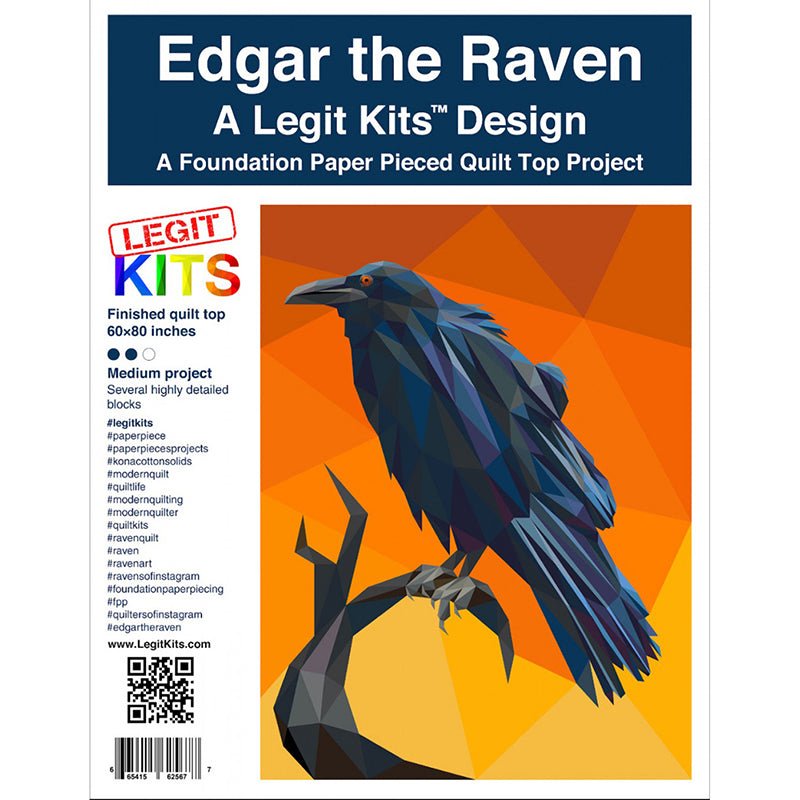 Edgar the Raven Foundation Paper Pieced Quilt Pattern by Legit Kits Design - Legit Kits Design from Fort Worth Fabric Studio