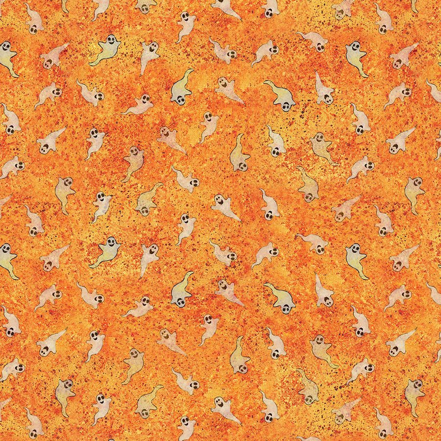 Emerald Hollow Ghosts Orange – Remnant 30″ × 44″ - Clothworks from Fort Worth Fabric Studio