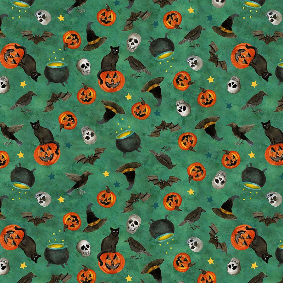 Emerald Hollow Halloween Toss Emerald - Clothworks from Fort Worth Fabric Studio