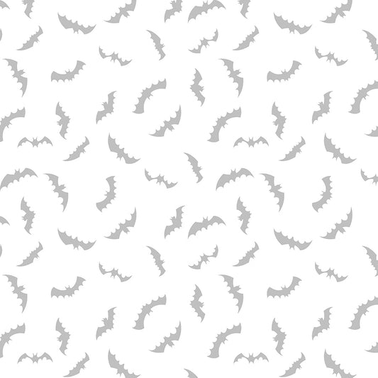 Essentials Spooky Spectacle Bat Toss White on White – Remnant 30″ × 44″ - Wilmington Prints from Fort Worth Fabric Studio