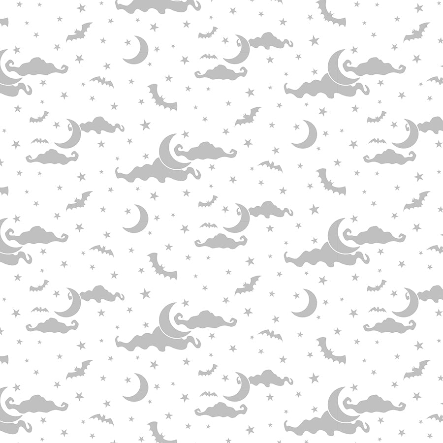 Essentials Spooky Spectacle Moon and Stars All Over White on White - Wilmington Prints from Fort Worth Fabric Studio