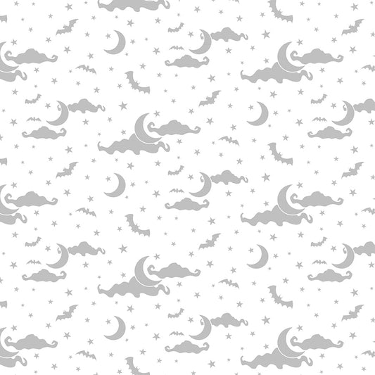 Essentials Spooky Spectacle Moon and Stars All Over White on White - Wilmington Prints from Fort Worth Fabric Studio