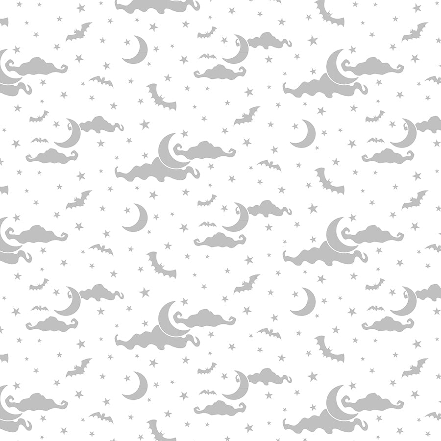 Essentials Spooky Spectacle Moon and Stars All Over White on White – Remnant 9″ × 44″