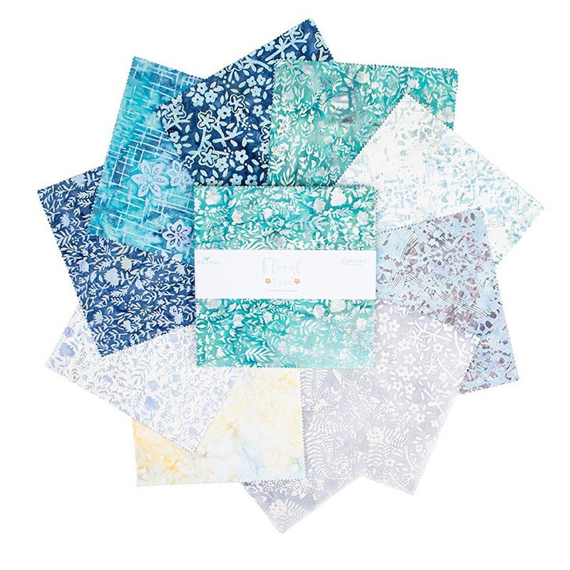 Expressions Batiks Floral Grid Seafoam Splash 10" Stacker from Riley Blake 10" Square by Riley Blake