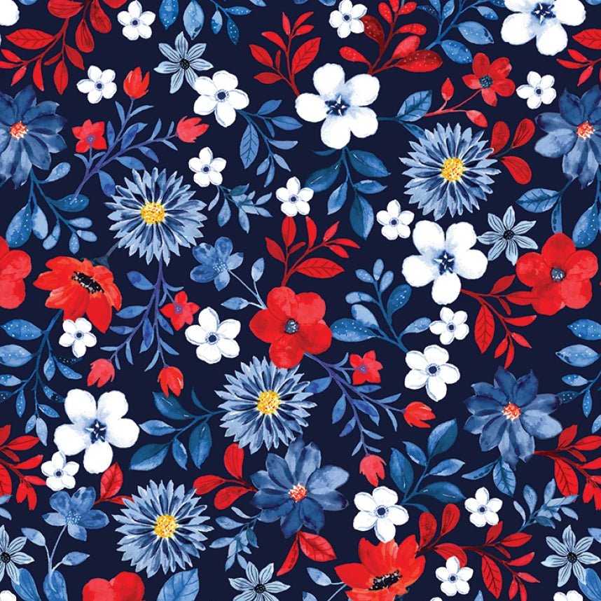 Faith, Family, Freedom Patriotic Flowers Navy – Remnant 14″ × 44″
