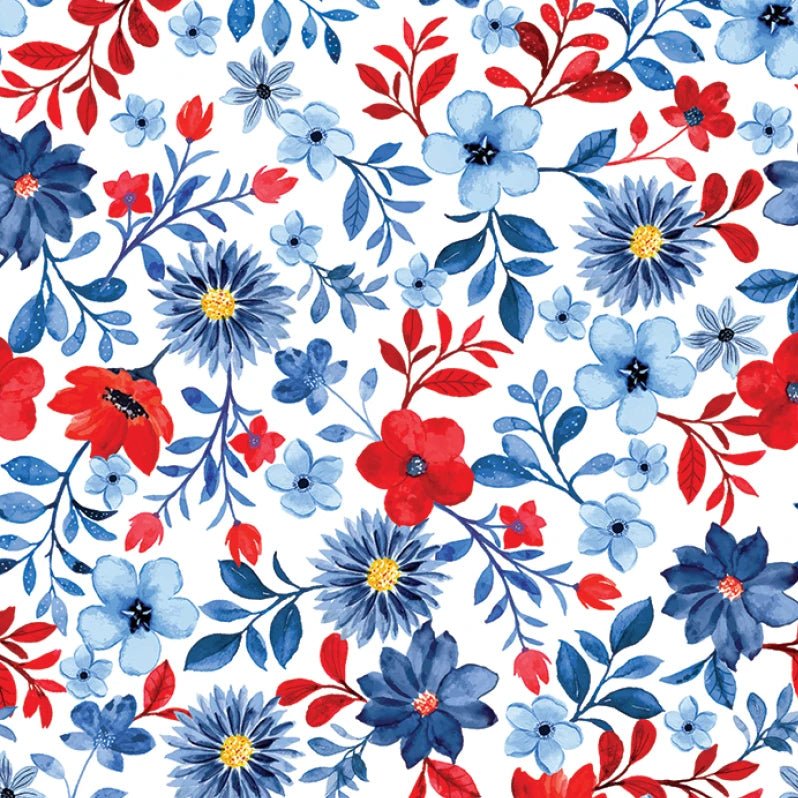 Faith, Family, Freedom Patriotic Flowers White – Remnant 20" × 44" - Northcott from Fort Worth Fabric Studio
