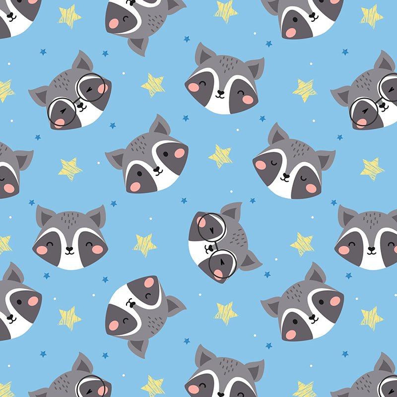 Fantastic Flannel Tossed Racoons Blue - David Textiles from Fort Worth Fabric Studio