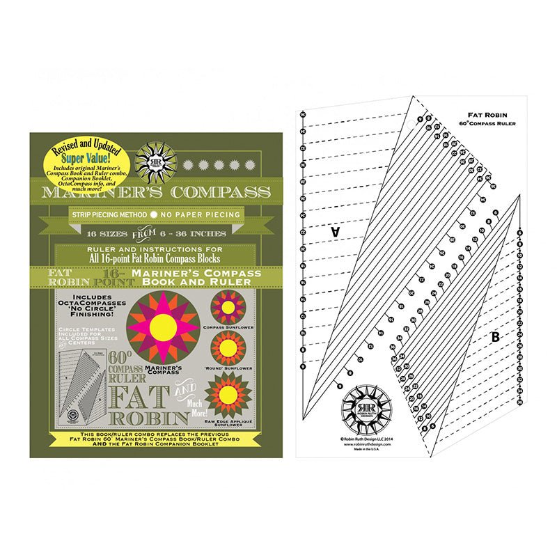 Fat Robin 16 Point Mariner's Compass Book and Ruler Combo Ruler by Robin Ruth Design