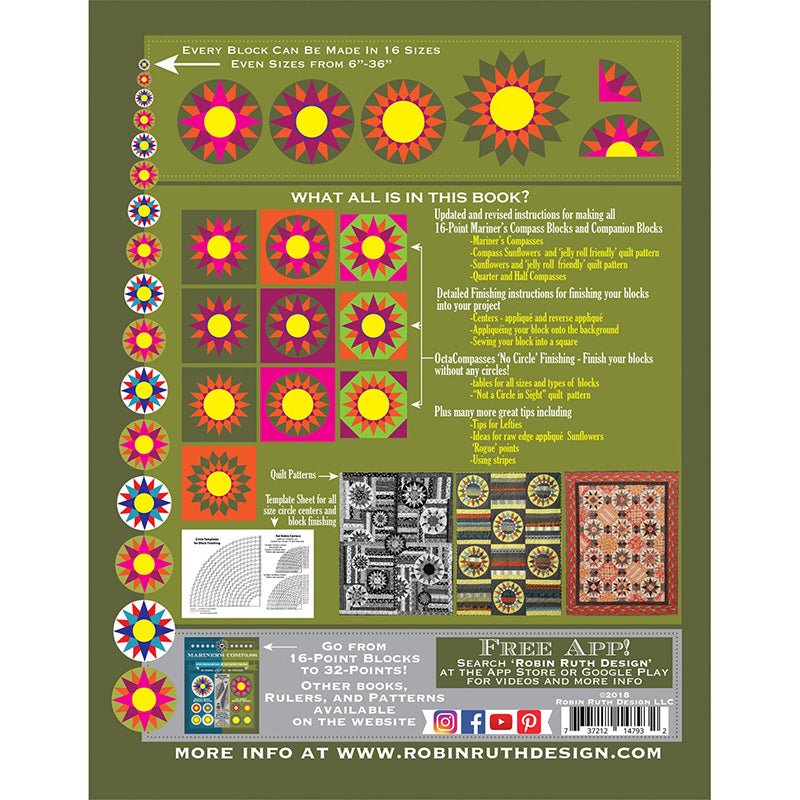 Fat Robin 16 Point Mariner's Compass Book and Ruler Combo Ruler by Robin Ruth Design