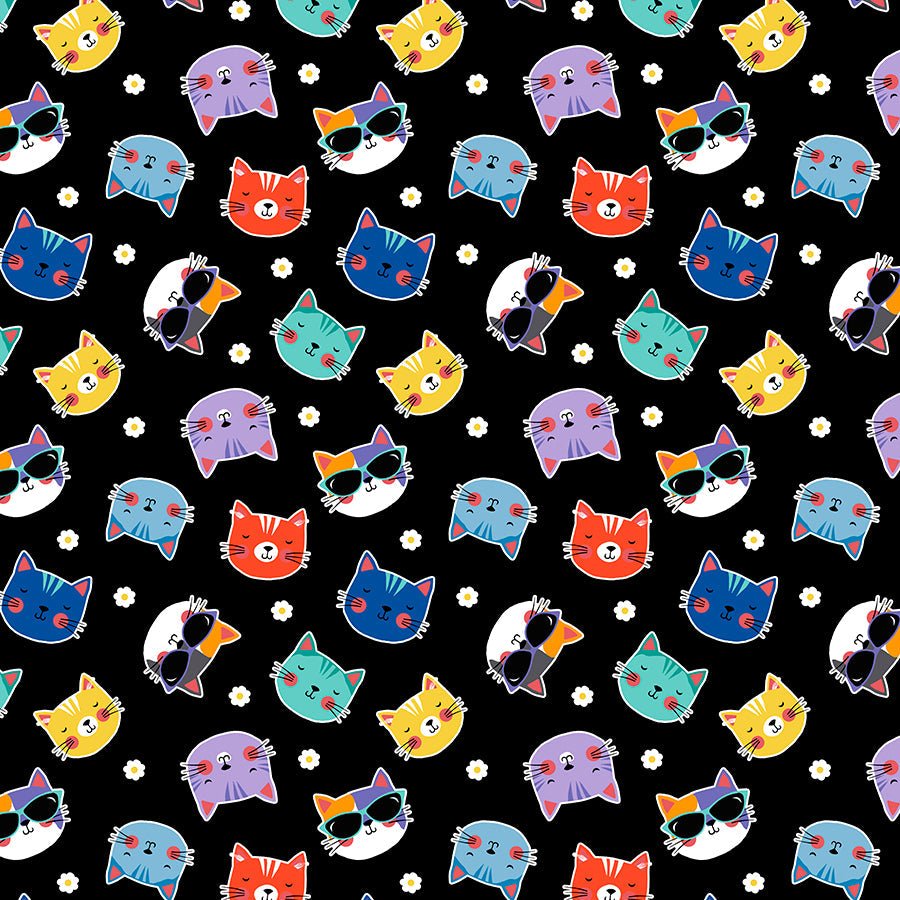 Fe-Line Frisky Cat Heads Black – Remnant 34″ × 44″