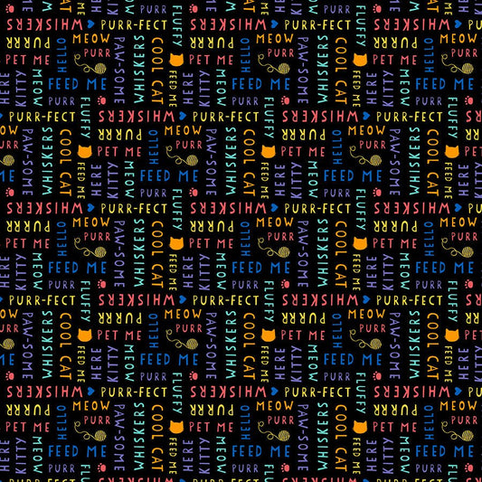 Fe - Line Frisky Words All Over Black - Wilmington Prints from Fort Worth Fabric Studio