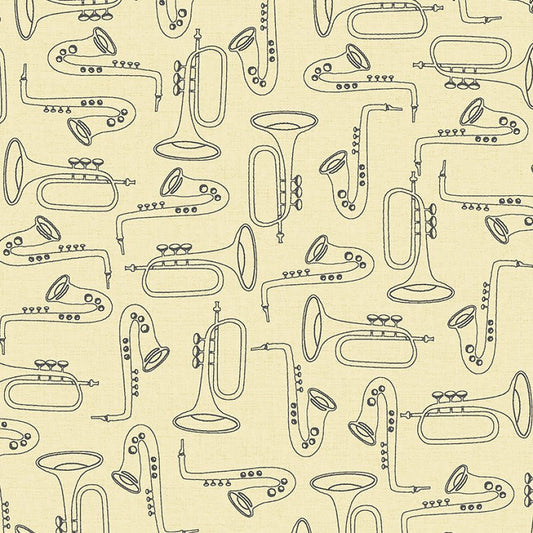 Feeling Jazzy Duet Ivory Black – Remnant 33″ × 44″ - Windham from Fort Worth Fabric Studio