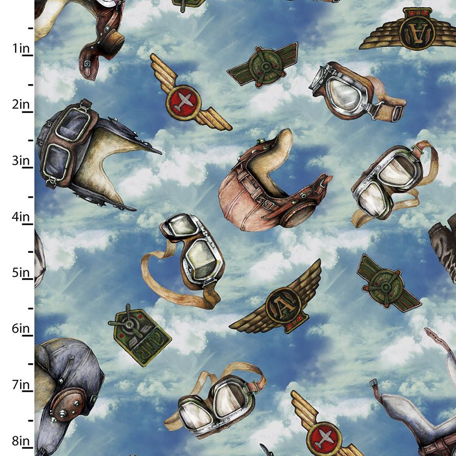 First in Flight Gear Blue - 3 Wishes Fabric from Fort Worth Fabric Studio