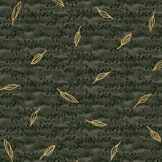 Flora & Form Sprig Phthalo Green Metallic – Remnant 12″ × 44″ - Windham from Fort Worth Fabric Studio