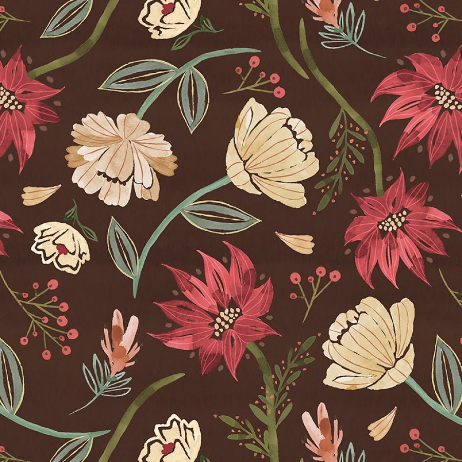 Floralscape Large Floral Dark Brown – Remnant 10″ × 44″ - Wilmington Prints from Fort Worth Fabric Studio