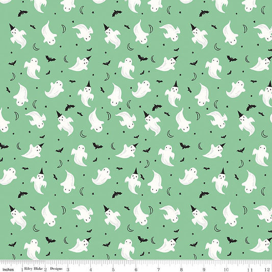 Frank & Friends Ghosts Green - Riley Blake from Fort Worth Fabric Studio