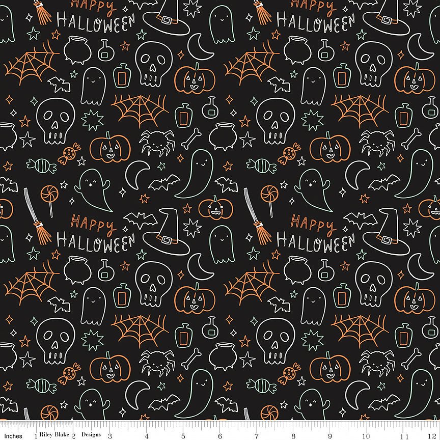 Frank & Friends Glow in the Dark Halloween Icons Black - Riley Blake from Fort Worth Fabric Studio