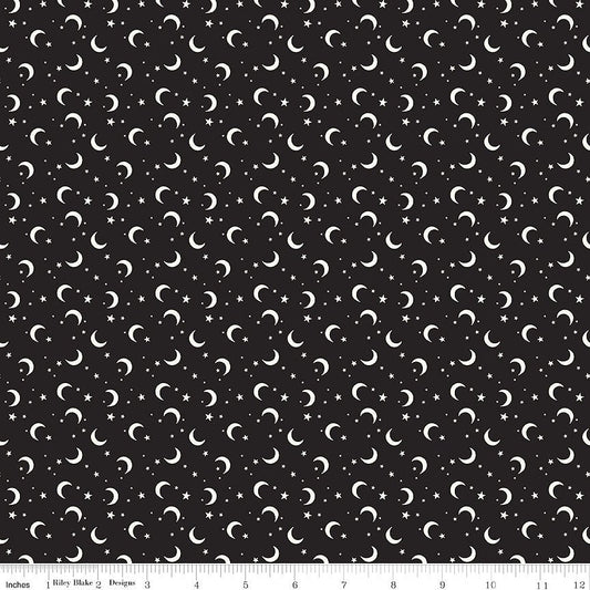 Frank & Friends Glow in the Dark Moon & Stars Black - Riley Blake from Fort Worth Fabric Studio