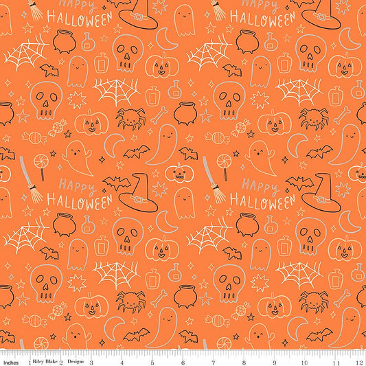 Frank & Friends Halloween Icons Orange - Riley Blake from Fort Worth Fabric Studio