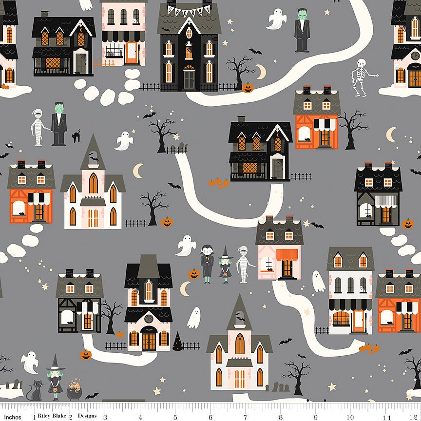 Frank & Friends Houses Gray - Riley Blake from Fort Worth Fabric Studio