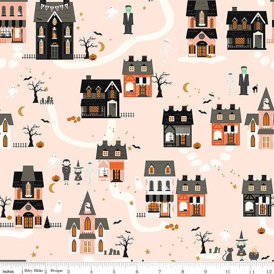 Frank & Friends Houses Pink - Riley Blake from Fort Worth Fabric Studio