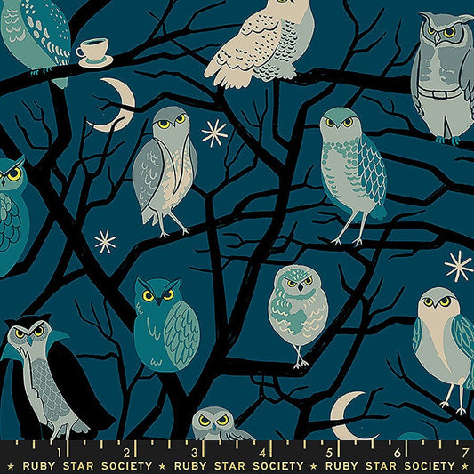 Freaky Familiars Owls & Trees Galaxy - Ruby Star Society from Fort Worth Fabric Studio