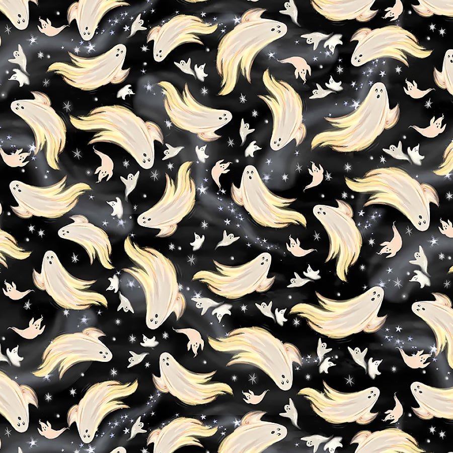 Fright Night Ghosts in the Night Sky Charcoal - Timeless Treasures from Fort Worth Fabric Studio