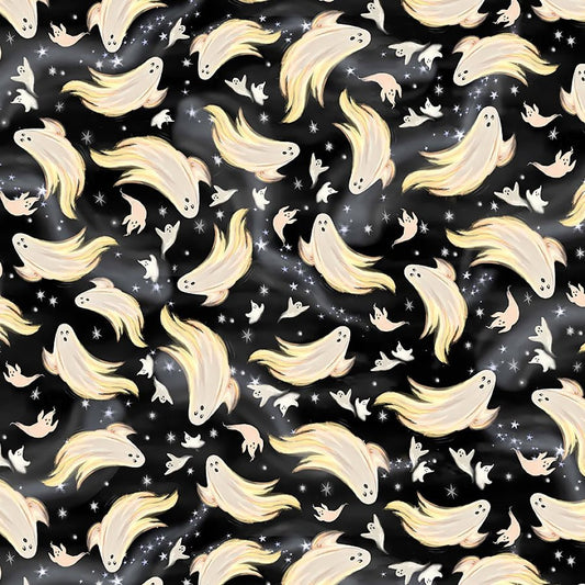 Fright Night Ghosts in the Night Sky Charcoal - Timeless Treasures from Fort Worth Fabric Studio