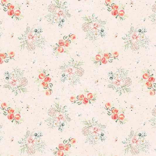Fruits & Blossoms Floral & Peaches Toss Parchment - Blank Quilting from Fort Worth Fabric Studio