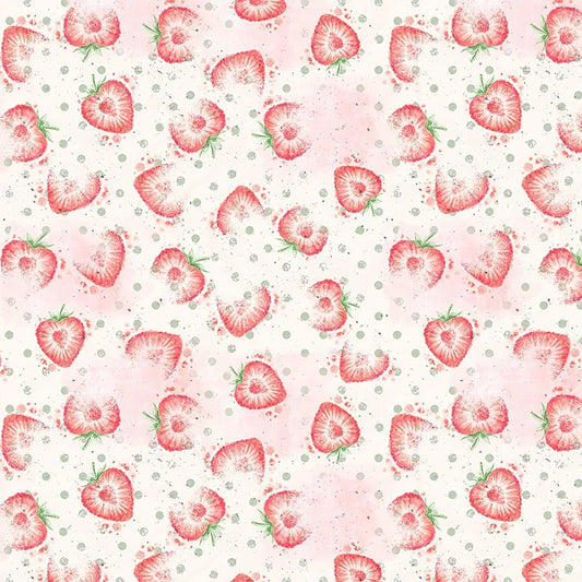 Fruits & Blossoms Strawberry Toss Parchment - Blank Quilting from Fort Worth Fabric Studio