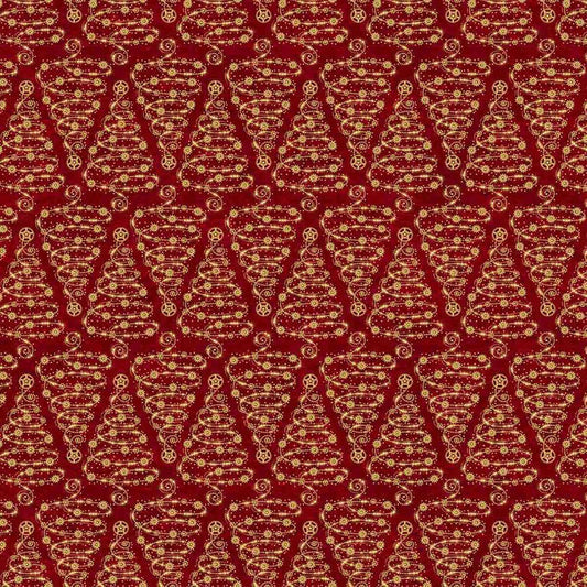 Gears & Garland Christmas Trees Red – Remnant 15″ × 44″ - Blank Quilting from Fort Worth Fabric Studio