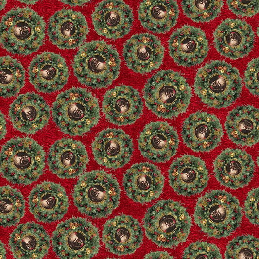 Gears & Garland Christmas Wreaths Red - Blank Quilting from Fort Worth Fabric Studio