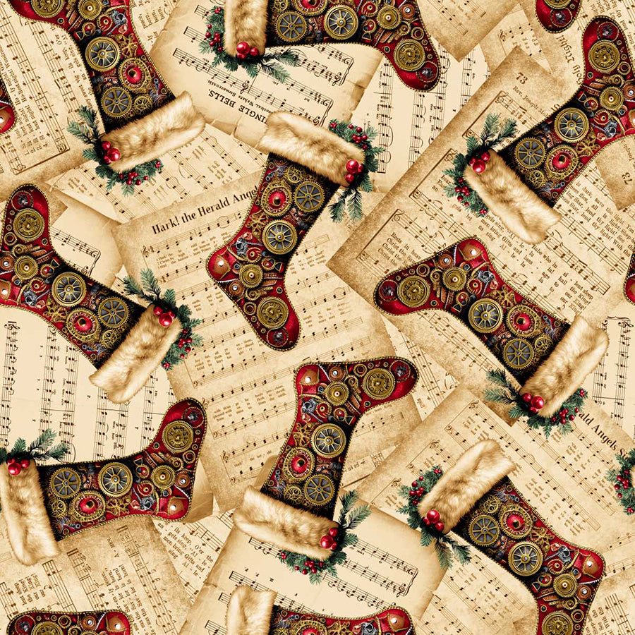 Gears & Garland Sheet Music Stockings Parchment – Remnant 41″ × 44″