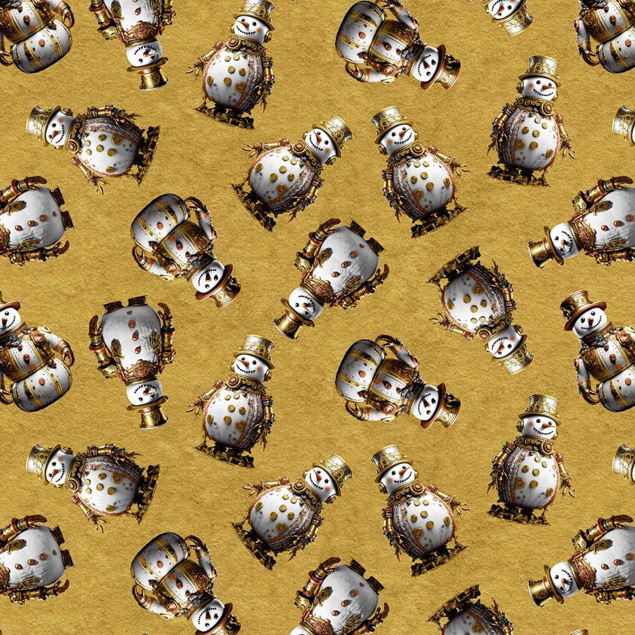 Gears & Garland Snowmen Gold - Blank Quilting from Fort Worth Fabric Studio