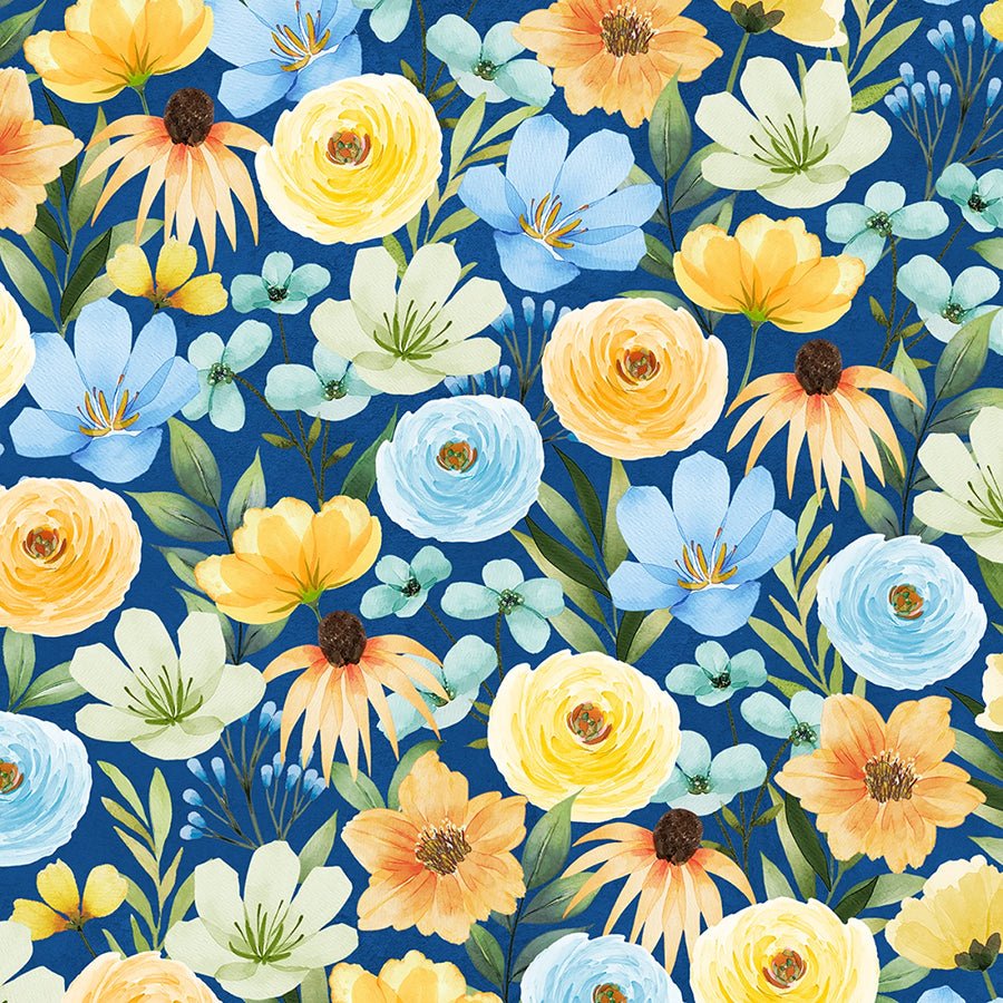 Gentle Meadow Packed Floral Blue – Remnant 25″ × 44″