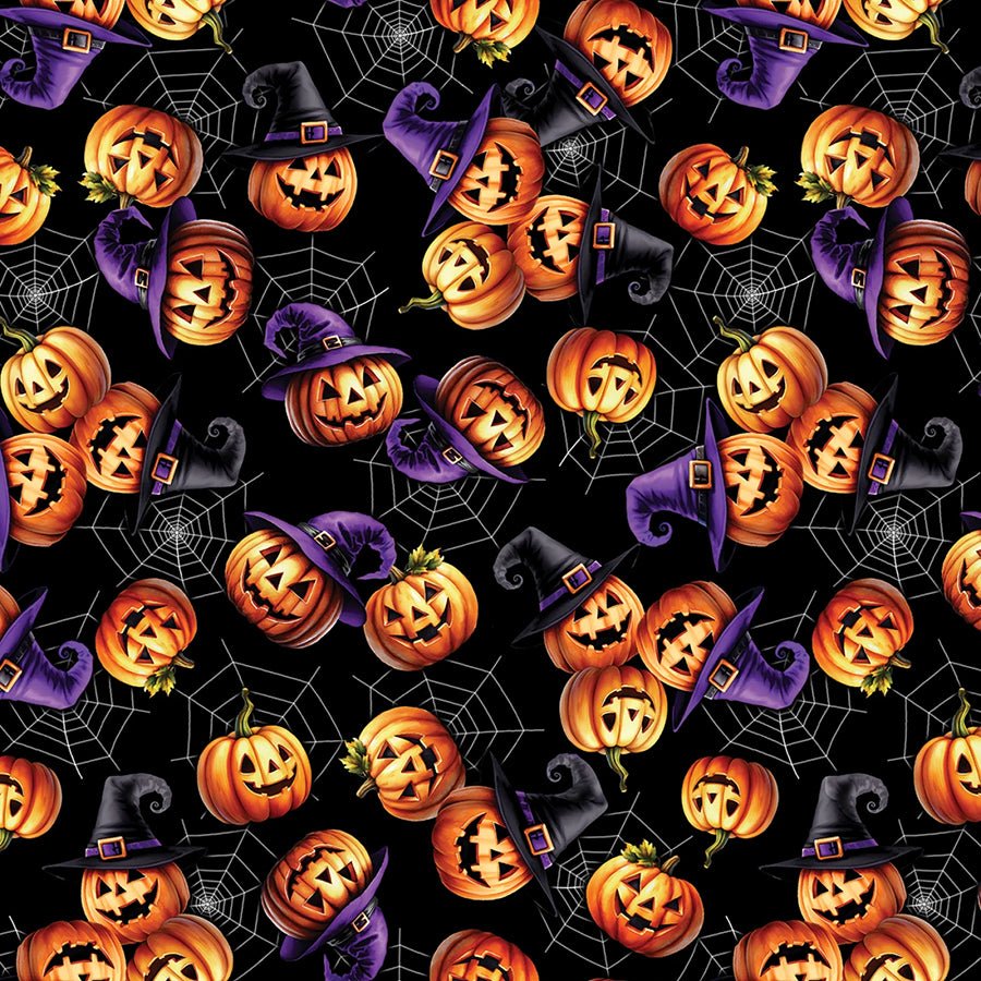 Ghostly Soiree Jack - O - Lantern Festival Black - Benartex from Fort Worth Fabric Studio