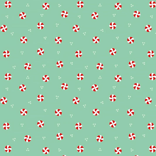 Ginger Cat Christmas Peppermint Candy Dot Mint – Remnant 31″ × 44″ - Timeless Treasures from Fort Worth Fabric Studio